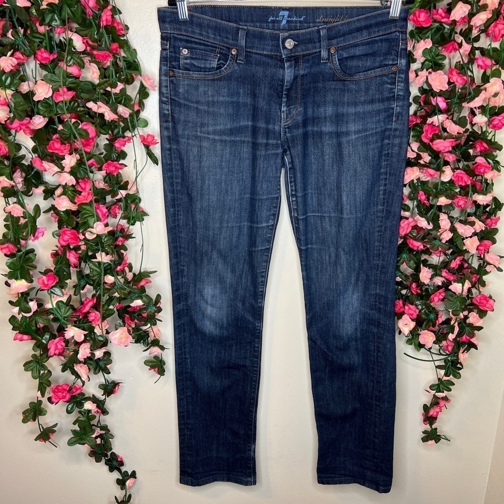 7 For All Mankind Straight Leg Jeans Womens 29 Dark Wash Blue Casual